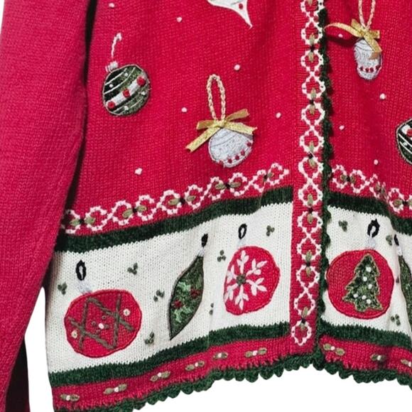 Vintage Reference Point Ugly Christmas Sweater Womens Size L Ornaments Holidays - Picture 2 of 6